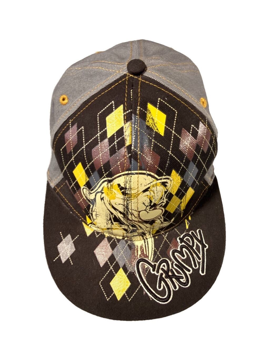 Disney Parks Grumpy Dwarf Hat Adult One Size Fits Most Black Gray Argyle Y2K